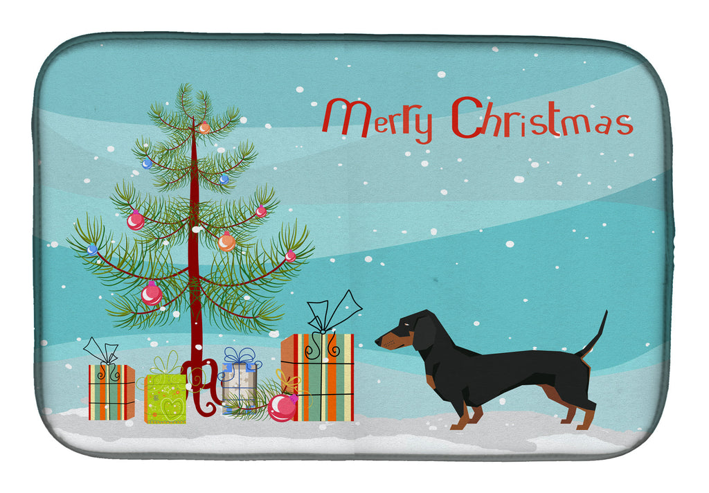 Dachshund Christmas Tree Dish Drying Mat Absorbent Dish Drying Mat Pad for Kitchen Counter Dish Drainer Mat for Countertop, 14 x 21", Multicolor