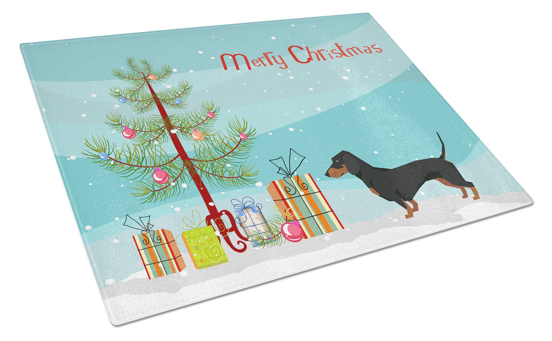 Dachshund Christmas Tree Cutting Board Tempered Glass Kitchen Cutting Surface, Heat Resistant Chopping, Non-Slip Feet, Food Prep & Serving