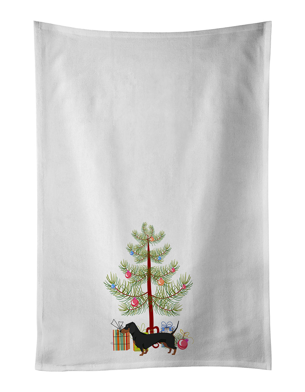 Dachshund Christmas Tree Kitchen Towel Set of 2 White Dish Towels Decorative Bathroom Hand towel for Hand, Face, Hair, Yoga, Tea, Dishcloth, 19 X 28", White