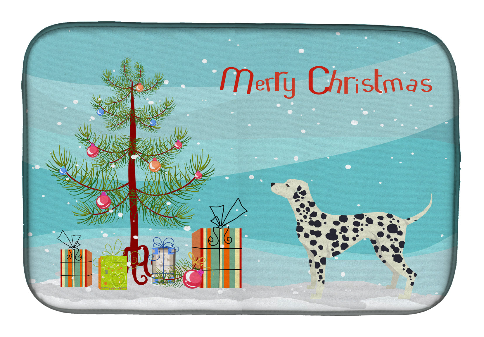 Dalmatian Christmas Tree Dish Drying Mat Absorbent Dish Drying Mat Pad for Kitchen Counter Dish Drainer Mat for Countertop, 14 x 21", Multicolor