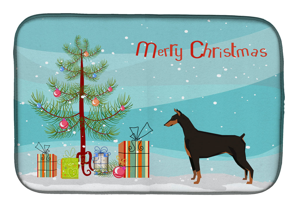 Doberman Pinscher Christmas Tree Dish Drying Mat Absorbent Dish Drying Mat Pad for Kitchen Counter Dish Drainer Mat for Countertop, 14 x 21", Multicolor