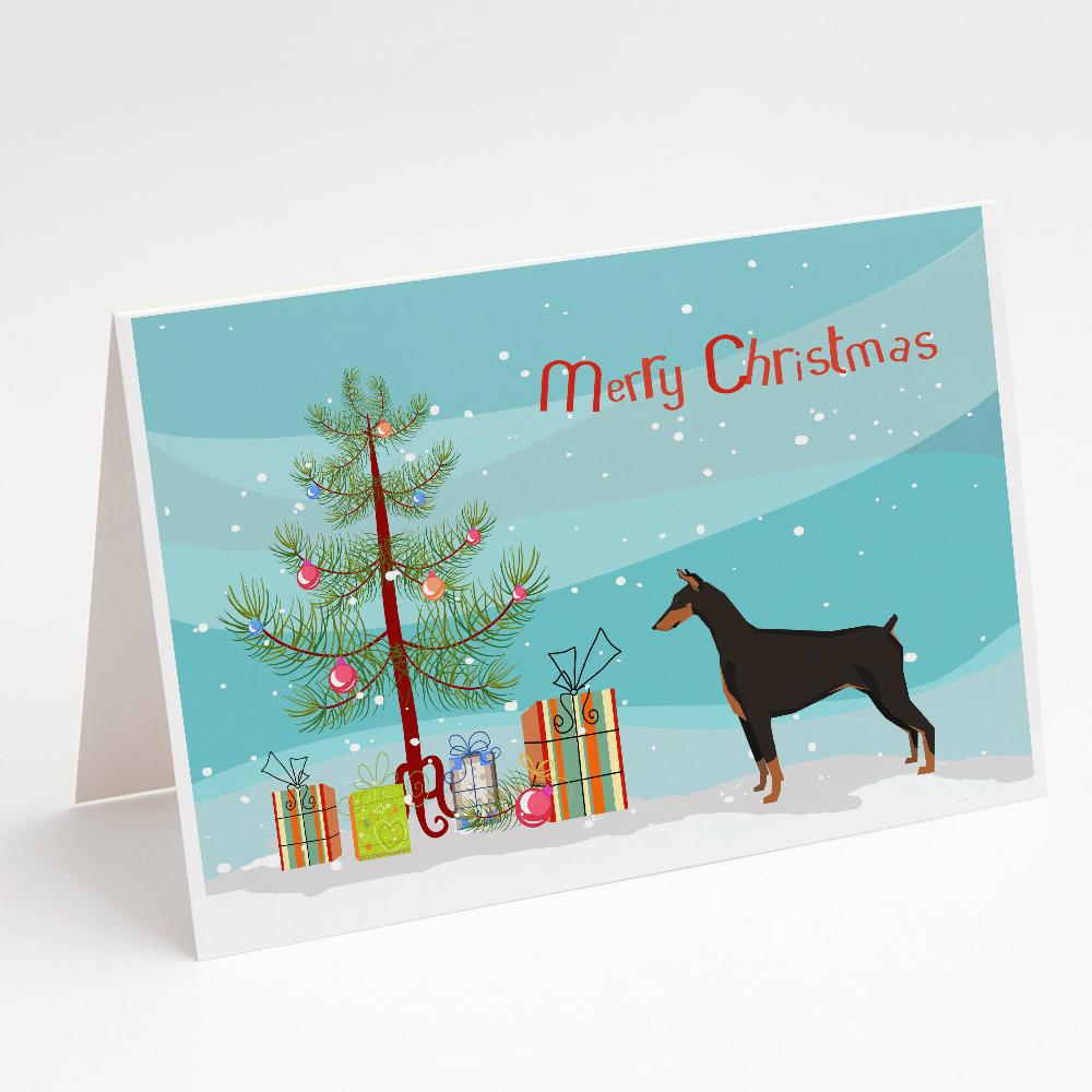 Doberman Pinscher Christmas Tree Greeting Cards Pack of 8 Blank Cards with Envelopes Whimsical A7 Size 5x7