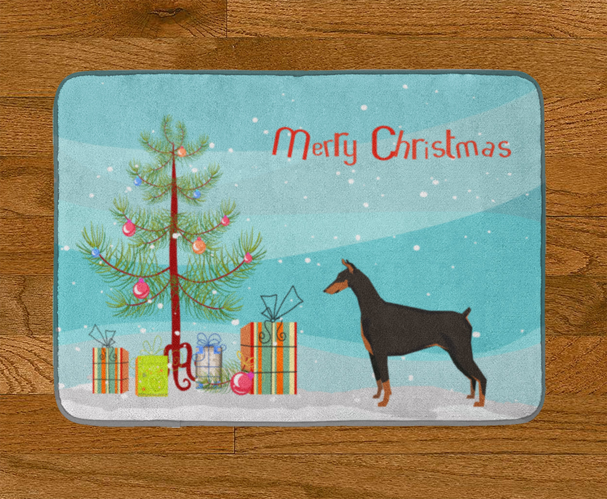 Doberman Pinscher Christmas Tree Memory Foam Kitchen Mat Machine Washable Anti-Fatigue Cushion Comfort Bath or Kitchen Rug