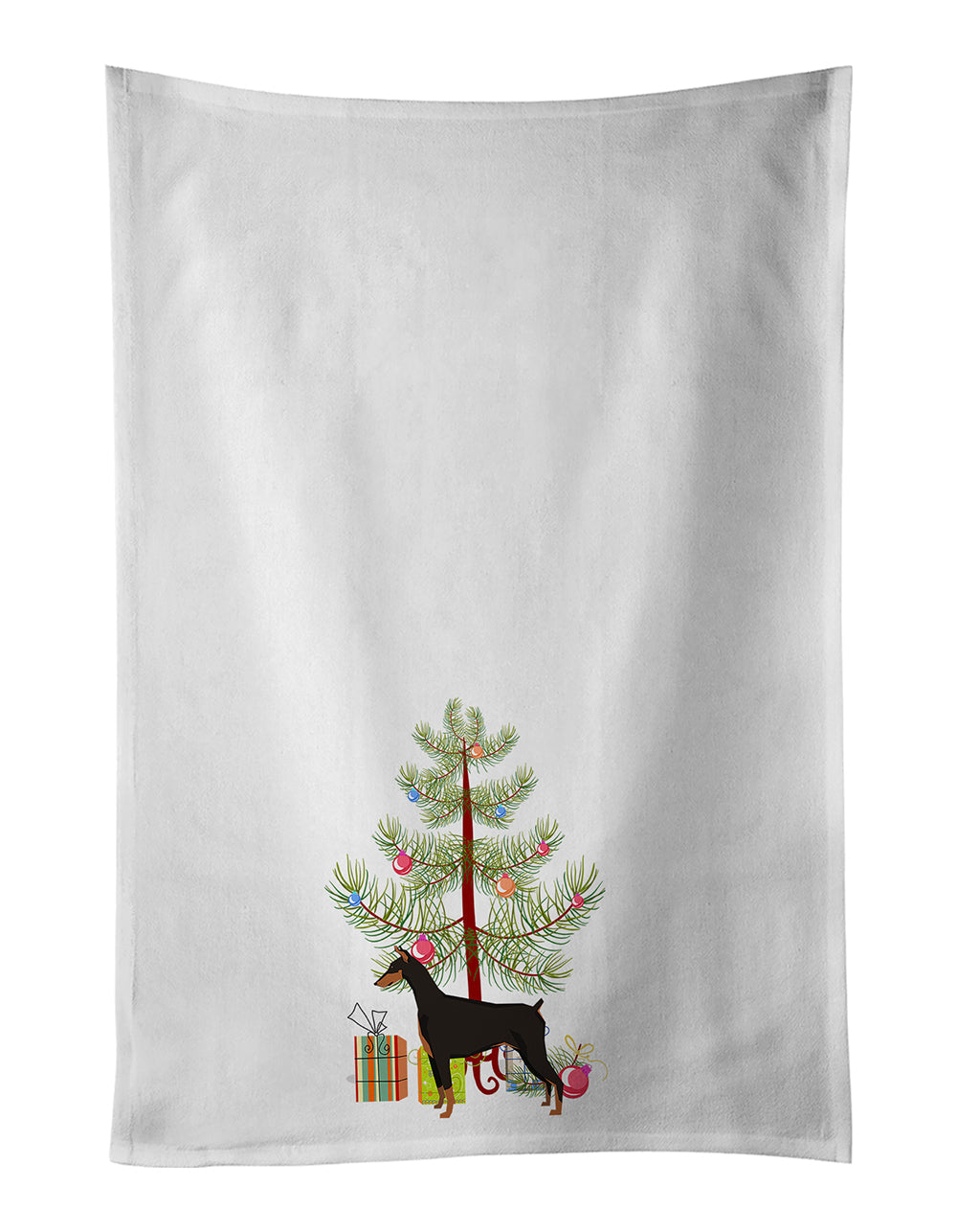 Doberman Pinscher Christmas Tree Kitchen Towel Set of 2 White Dish Towels Decorative Bathroom Hand towel for Hand, Face, Hair, Yoga, Tea, Dishcloth, 19 X 28", White