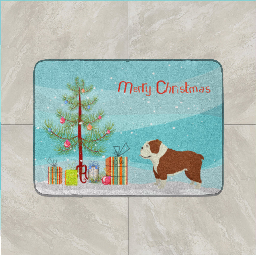 English Bulldog Christmas Tree Memory Foam Kitchen Mat Machine Washable Anti-Fatigue Cushion Comfort Bath or Kitchen Rug