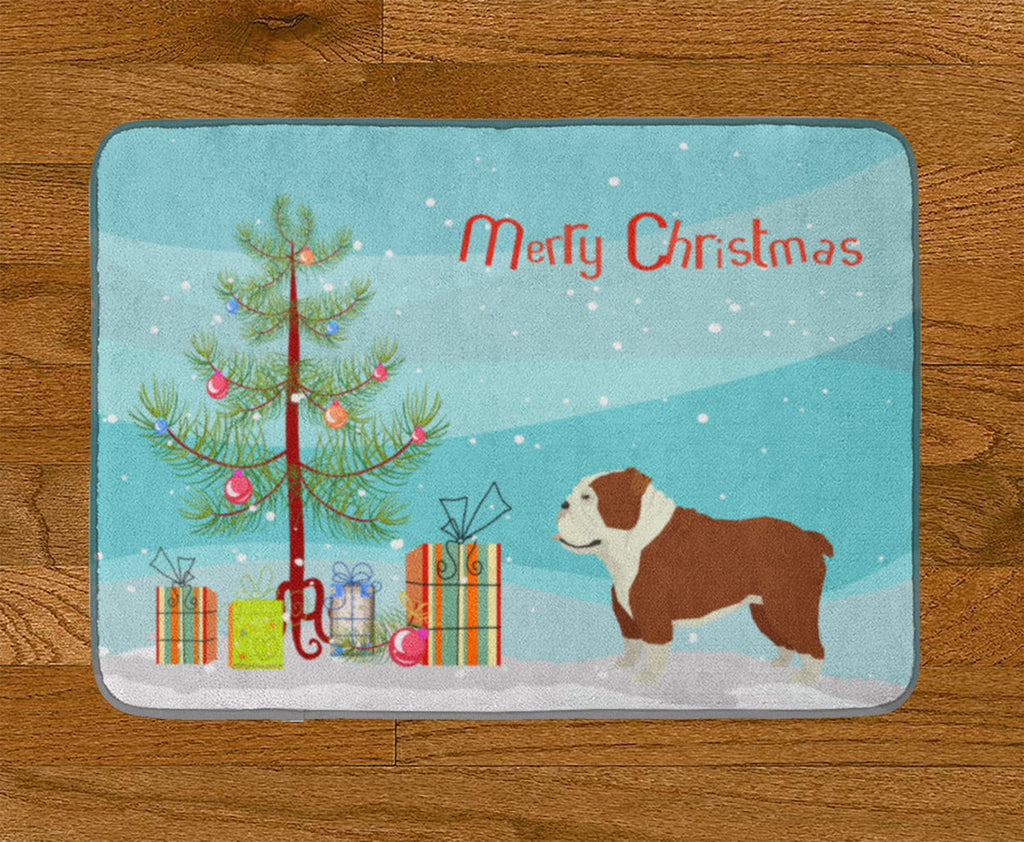 English Bulldog Christmas Tree Memory Foam Kitchen Mat Machine Washable Anti-Fatigue Cushion Comfort Bath or Kitchen Rug