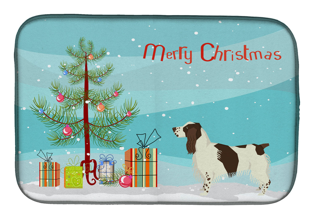 English Springer Spaniel Christmas Tree Dish Drying Mat Absorbent Dish Drying Mat Pad for Kitchen Counter Dish Drainer Mat for Countertop, 14 x 21", Multicolor