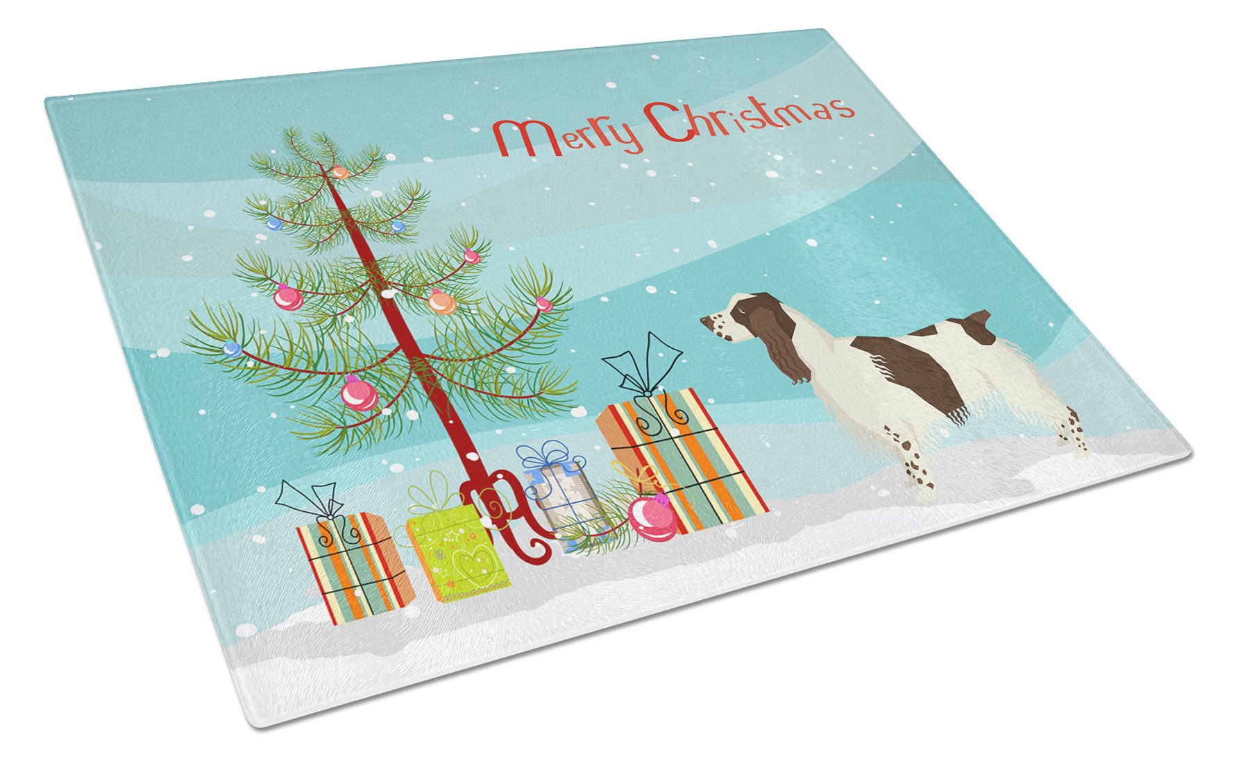 English Springer Spaniel Christmas Tree Cutting Board Tempered Glass Kitchen Cutting Surface, Heat Resistant Chopping, Non-Slip Feet, Food Prep & Serving