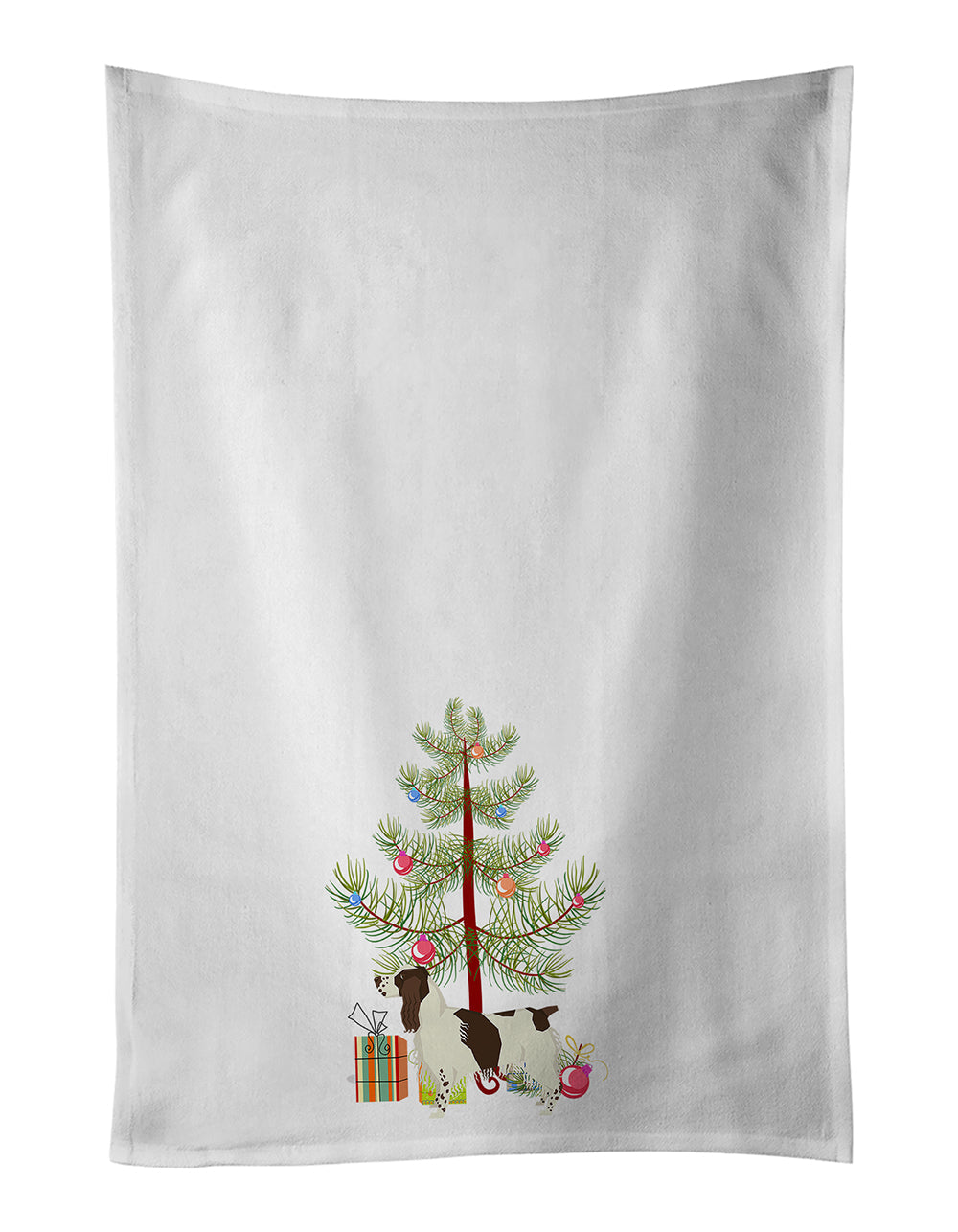 English Springer Spaniel Christmas Tree Kitchen Towel Set of 2 White Dish Towels Decorative Bathroom Hand towel for Hand, Face, Hair, Yoga, Tea, Dishcloth, 19 X 28", White