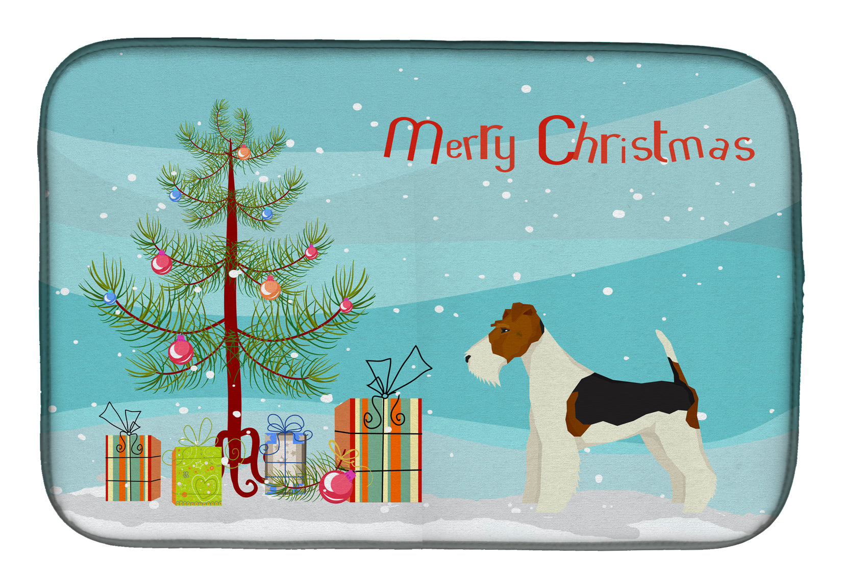 Fox Terrier Christmas Tree Dish Drying Mat Absorbent Dish Drying Mat Pad for Kitchen Counter Dish Drainer Mat for Countertop, 14 x 21", Multicolor