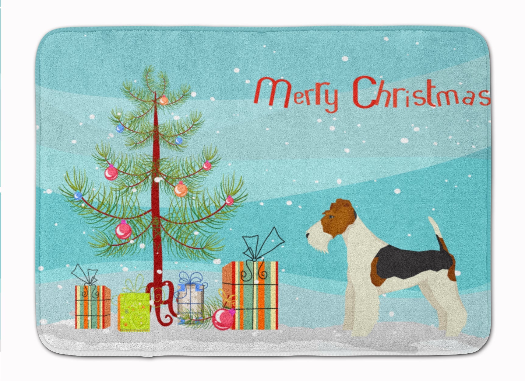 Fox Terrier Christmas Tree Memory Foam Kitchen Mat Machine Washable Anti-Fatigue Cushion Comfort Bath or Kitchen Rug