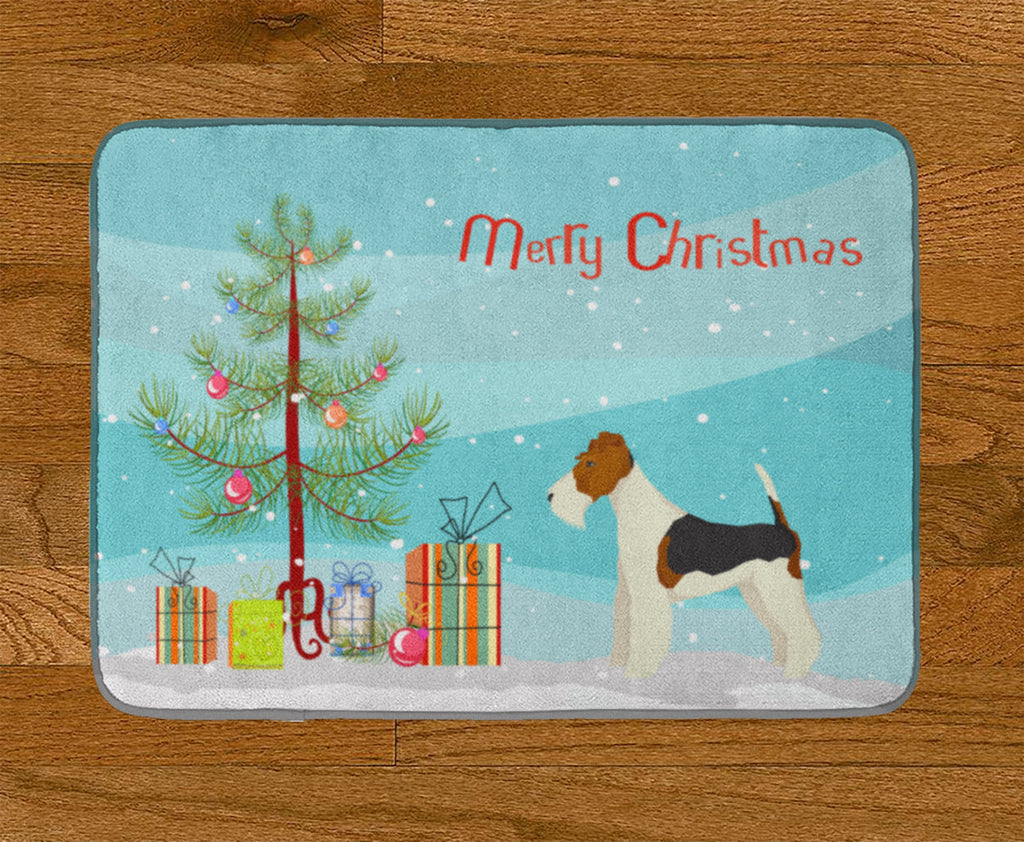 Fox Terrier Christmas Tree Memory Foam Kitchen Mat Machine Washable Anti-Fatigue Cushion Comfort Bath or Kitchen Rug