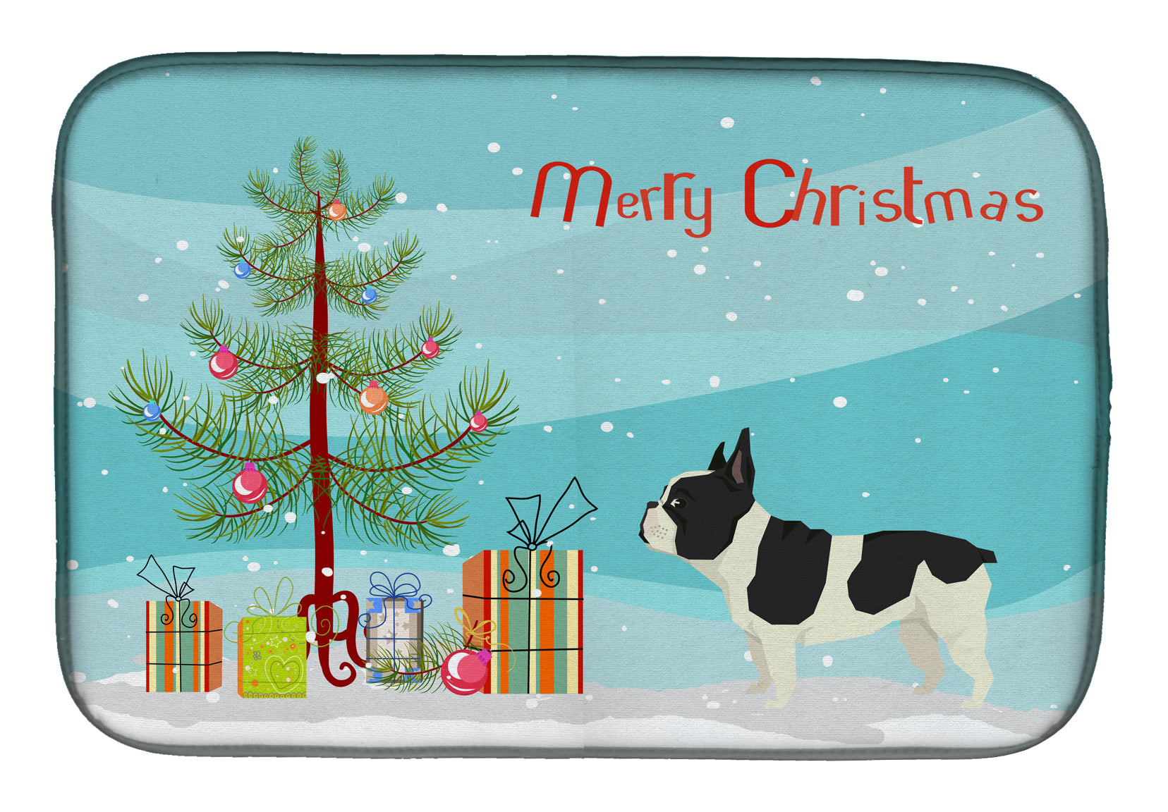 French Bulldog Christmas Tree Dish Drying Mat Absorbent Dish Drying Mat Pad for Kitchen Counter Dish Drainer Mat for Countertop, 14 x 21", Multicolor