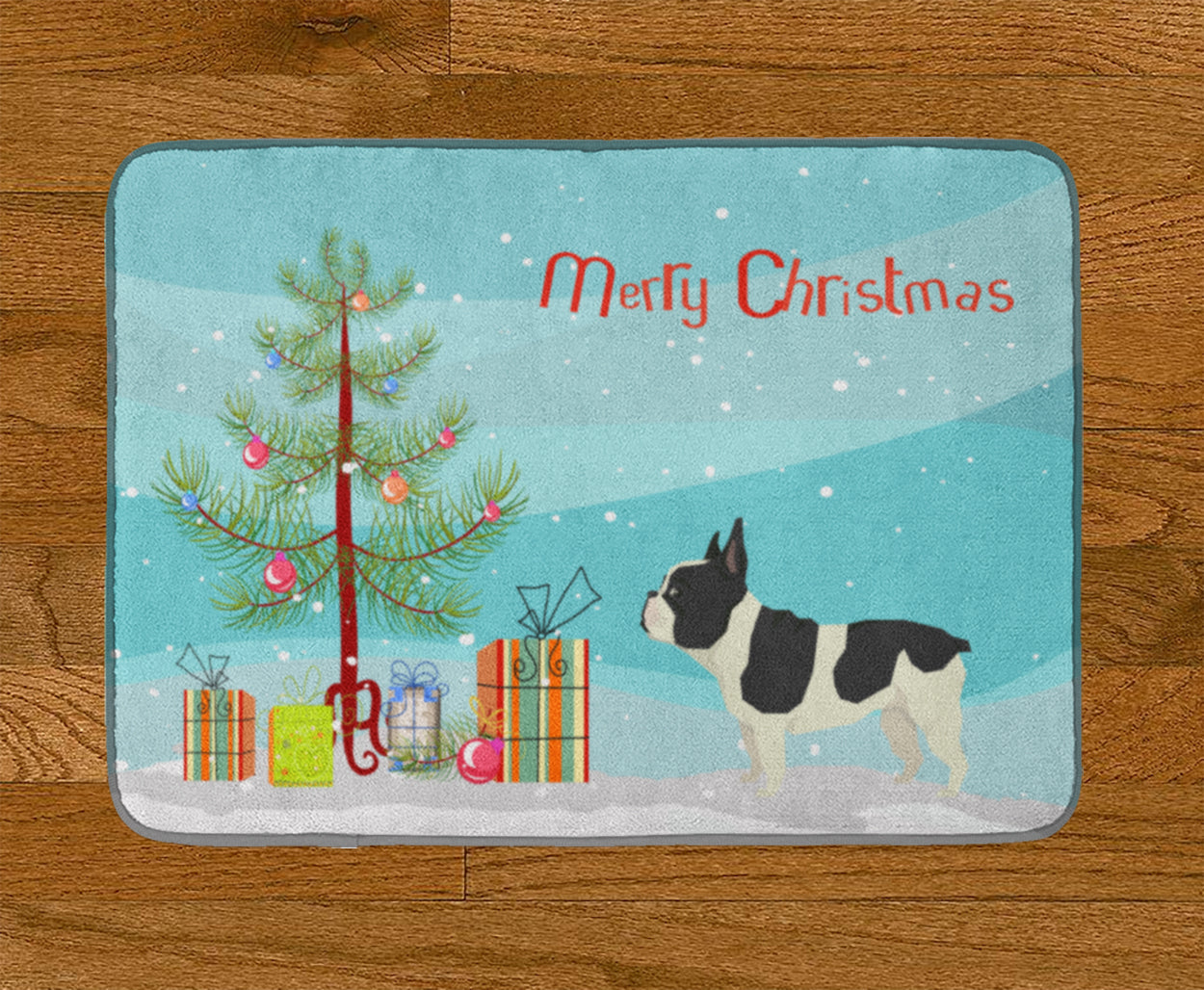 French Bulldog Christmas Tree Memory Foam Kitchen Mat Machine Washable Anti-Fatigue Cushion Comfort Bath or Kitchen Rug