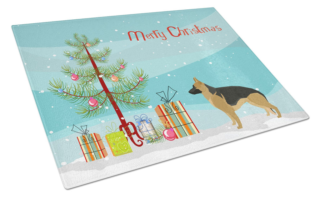 German Shepherd Christmas Tree Cutting Board Tempered Glass Kitchen Cutting Surface, Heat Resistant Chopping, Non-Slip Feet, Food Prep & Serving