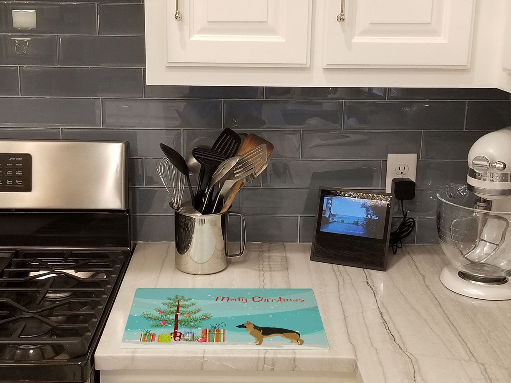 German Shepherd Christmas Tree Cutting Board Tempered Glass Kitchen Cutting Surface, Heat Resistant Chopping, Non-Slip Feet, Food Prep & Serving