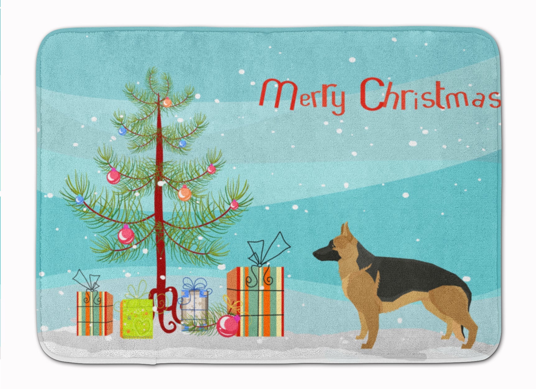 German Shepherd Christmas Tree Memory Foam Kitchen Mat Machine Washable Anti-Fatigue Cushion Comfort Bath or Kitchen Rug