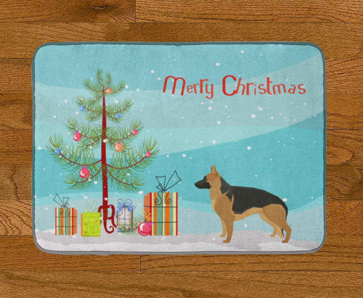 German Shepherd Christmas Tree Memory Foam Kitchen Mat Machine Washable Anti-Fatigue Cushion Comfort Bath or Kitchen Rug