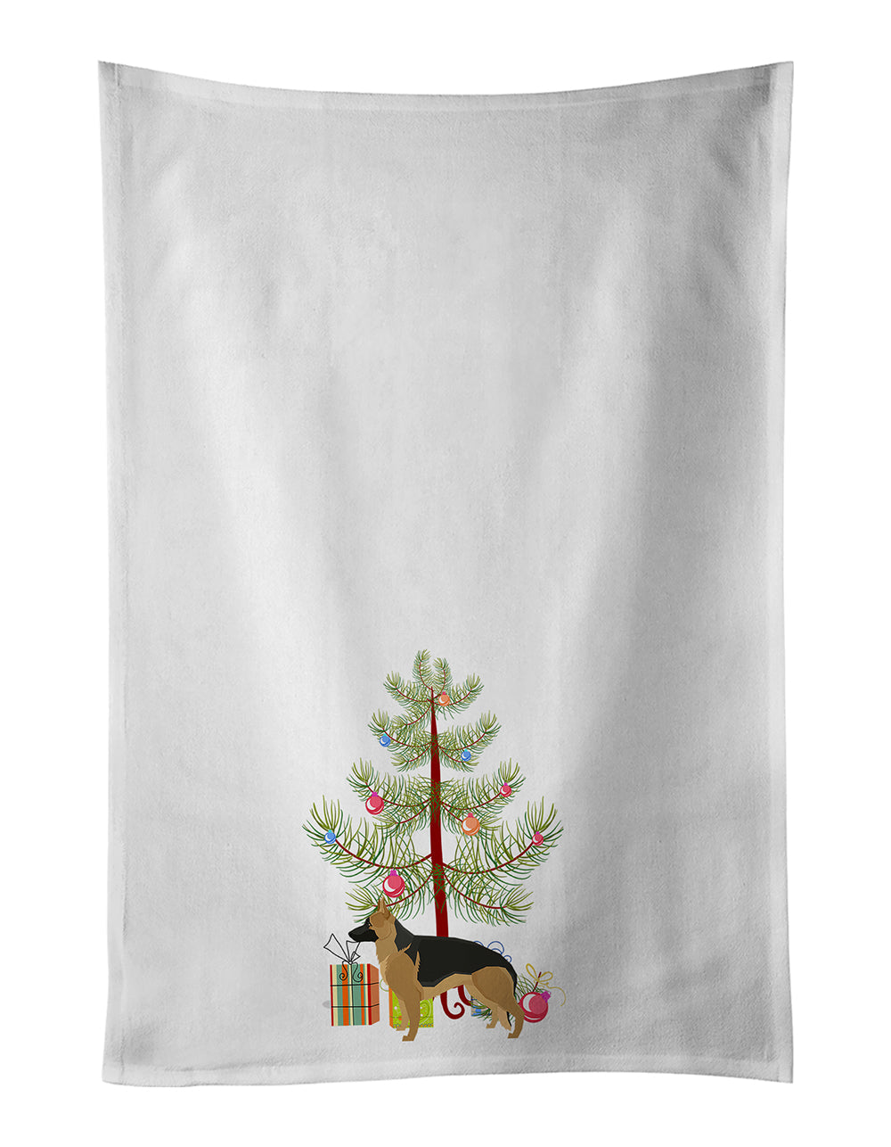 German Shepherd Christmas Tree Kitchen Towel Set of 2 White Dish Towels Decorative Bathroom Hand towel for Hand, Face, Hair, Yoga, Tea, Dishcloth, 19 X 28", White