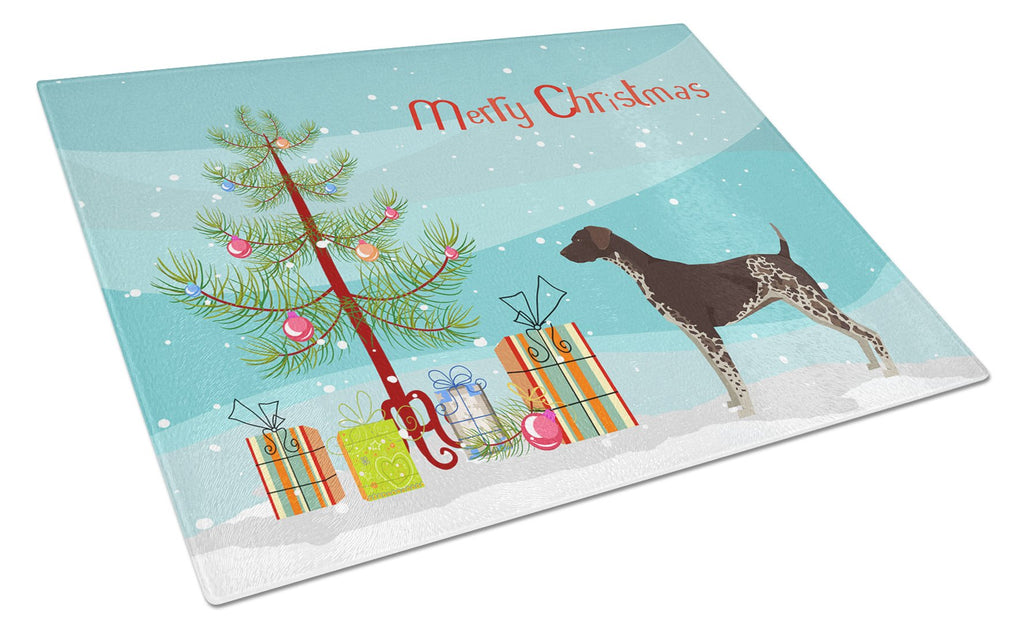 German Shorthaired Pointer Christmas Tree Cutting Board Tempered Glass Kitchen Cutting Surface, Heat Resistant Chopping, Non-Slip Feet, Food Prep & Serving