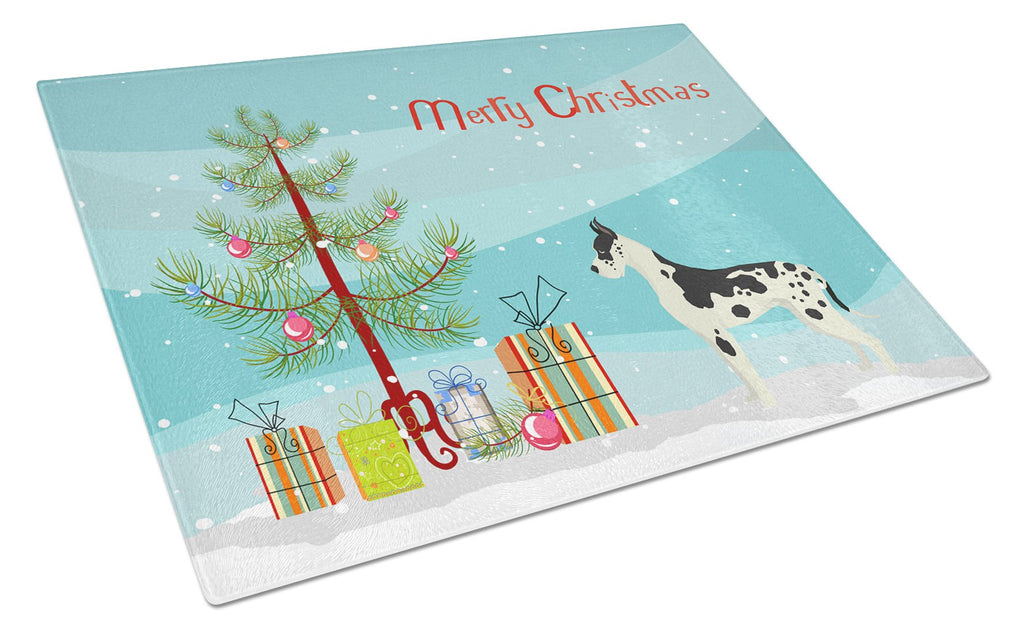 Great Dane Christmas Tree Cutting Board Tempered Glass Kitchen Cutting Surface, Heat Resistant Chopping, Non-Slip Feet, Food Prep & Serving