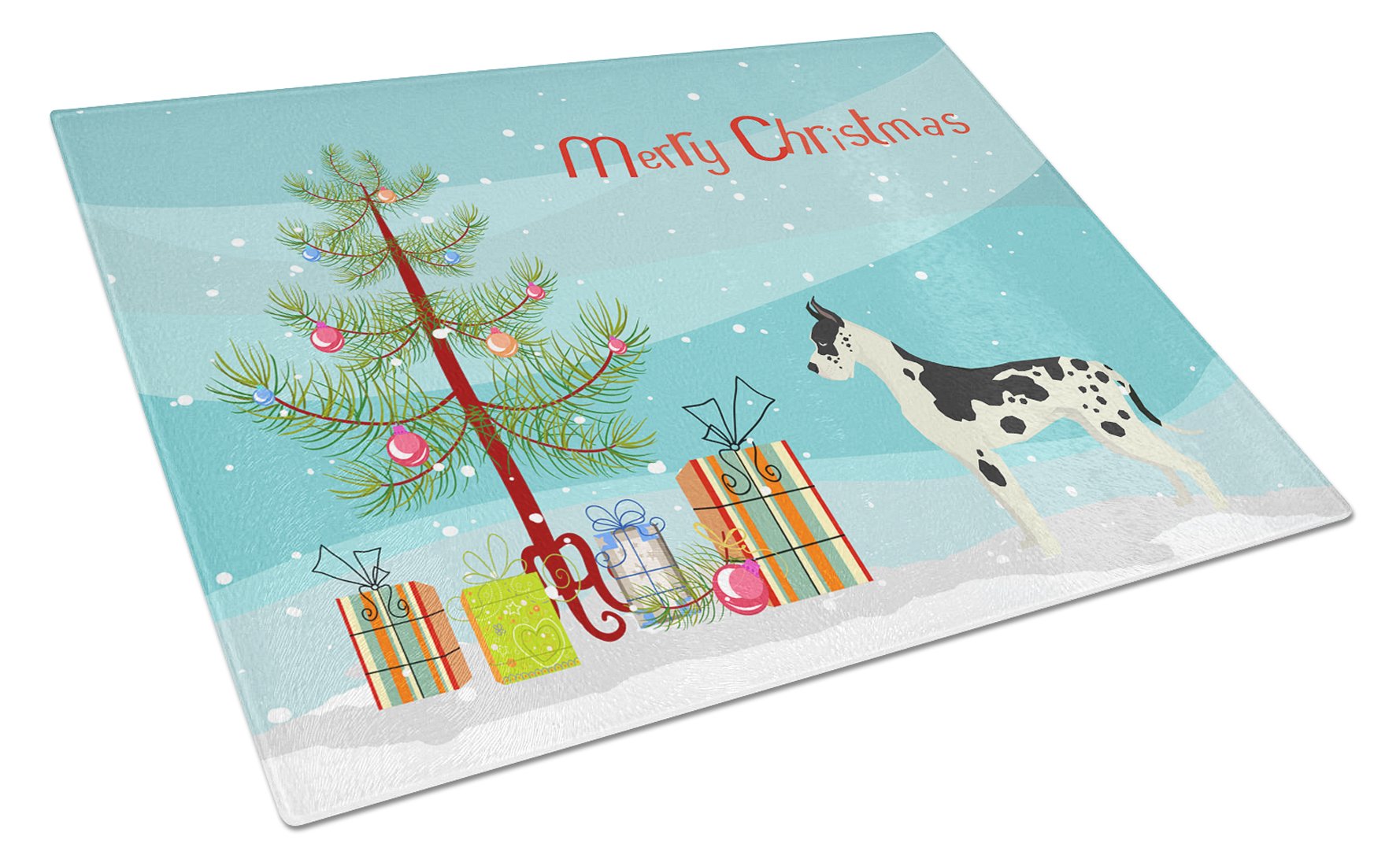 Great Dane Christmas Tree Cutting Board Tempered Glass Kitchen Cutting Surface, Heat Resistant Chopping, Non-Slip Feet, Food Prep & Serving