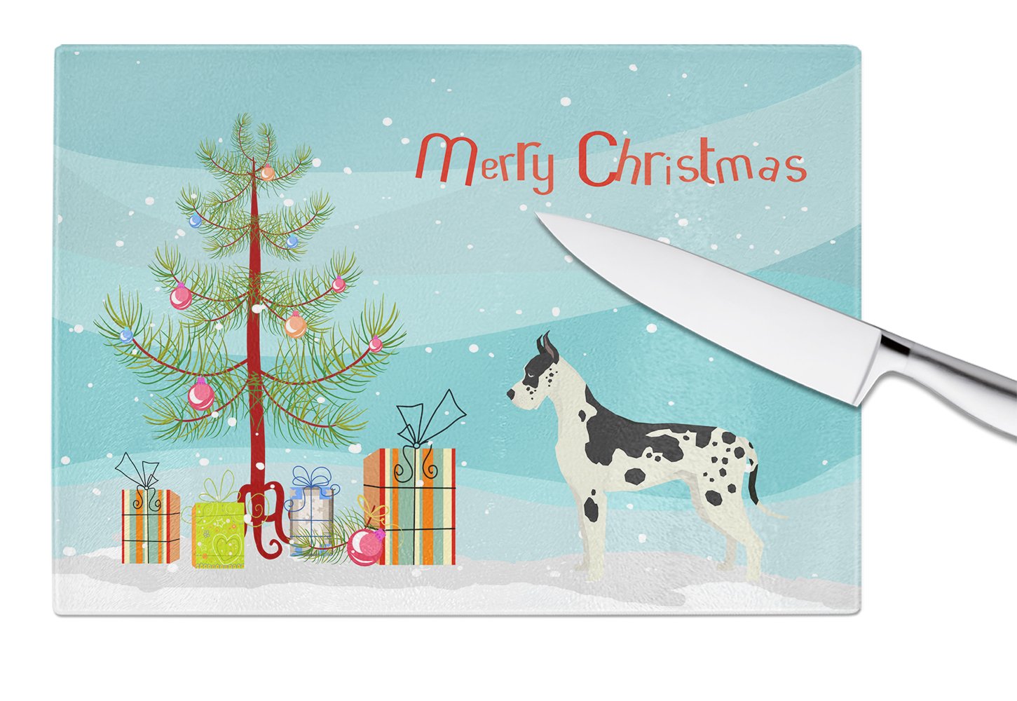 Great Dane Christmas Tree Cutting Board Tempered Glass Kitchen Cutting Surface, Heat Resistant Chopping, Non-Slip Feet, Food Prep & Serving