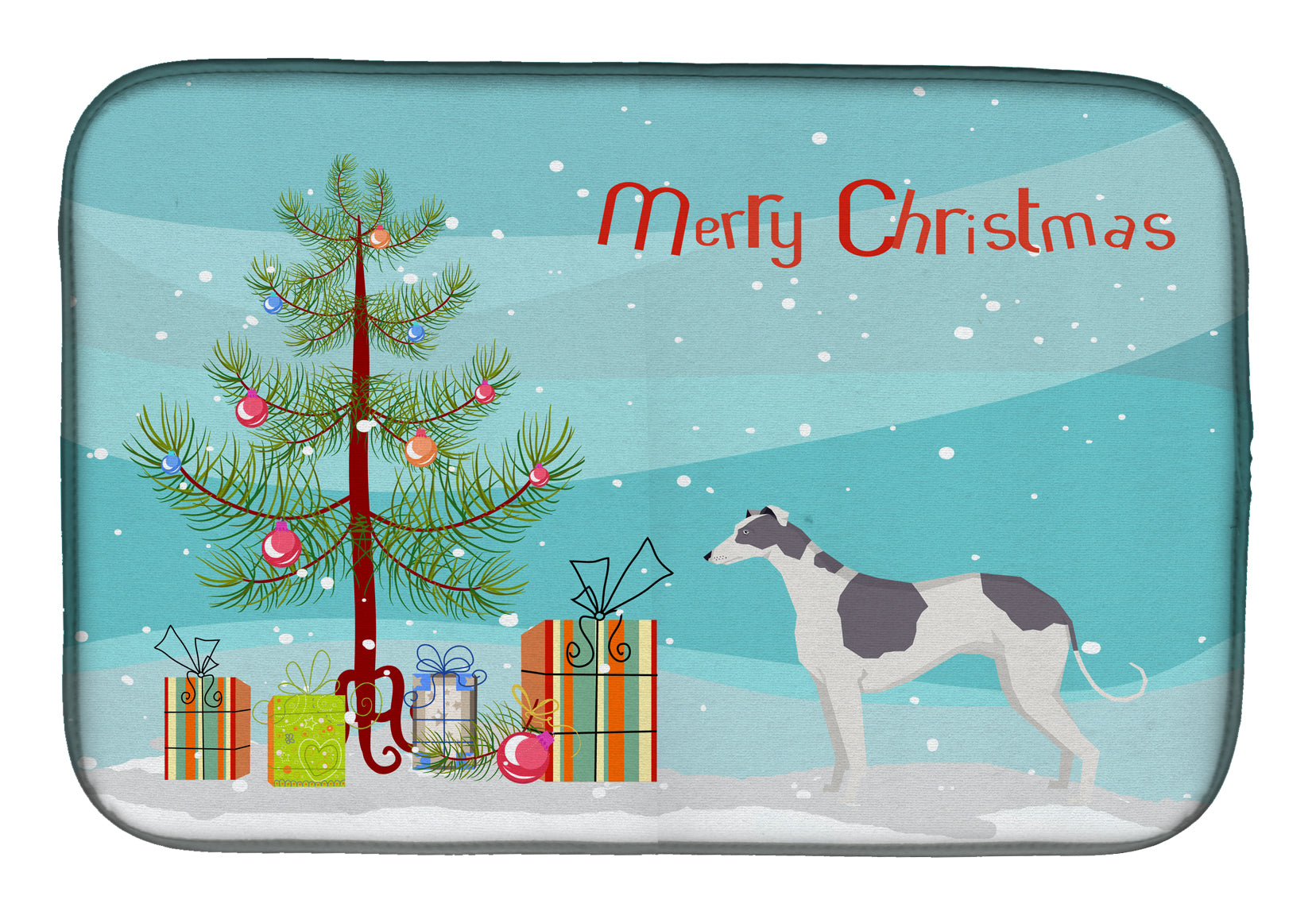 Greyhound Christmas Tree Dish Drying Mat Absorbent Dish Drying Mat Pad for Kitchen Counter Dish Drainer Mat for Countertop, 14 x 21", Multicolor