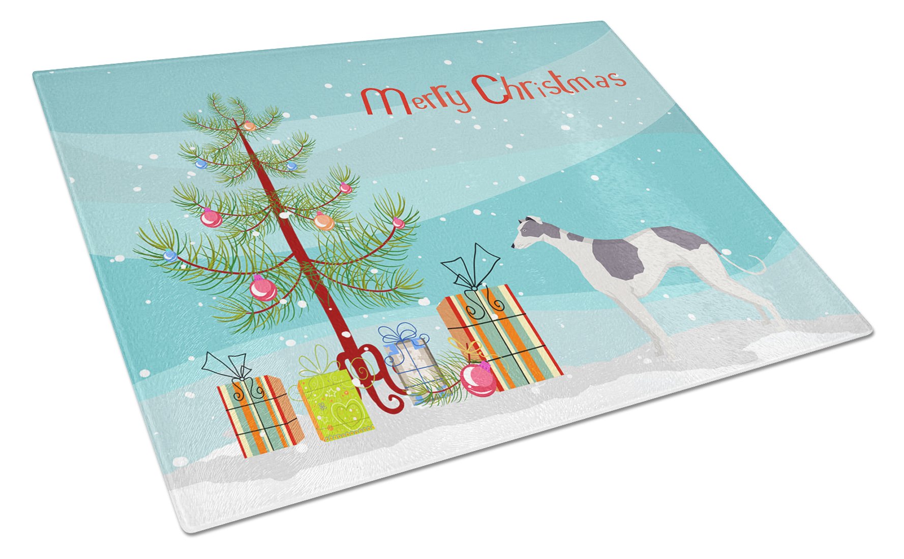 Greyhound Christmas Tree Cutting Board Tempered Glass Kitchen Cutting Surface, Heat Resistant Chopping, Non-Slip Feet, Food Prep & Serving