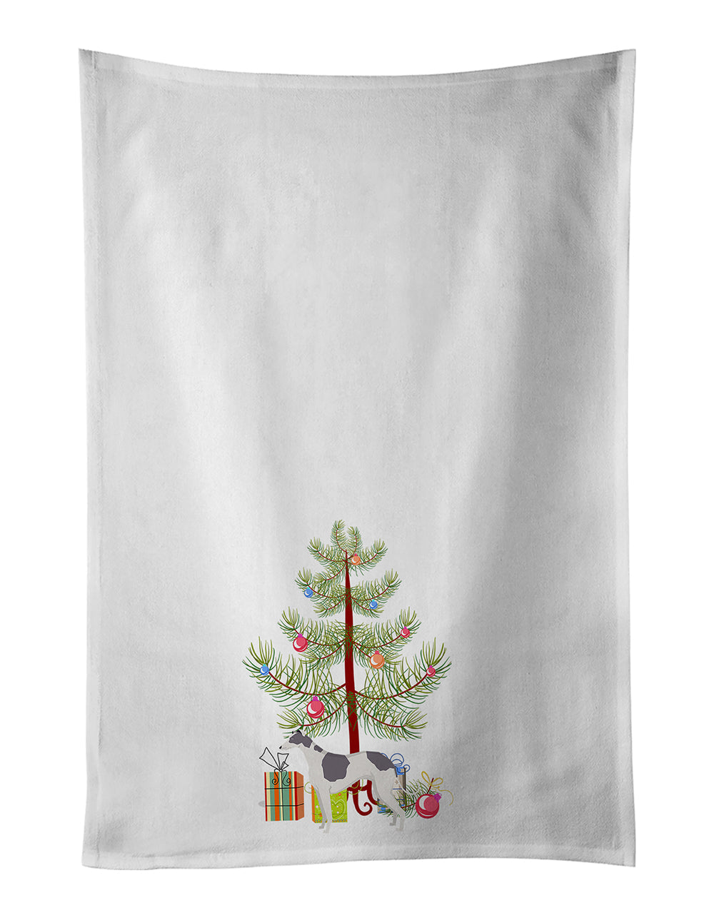 Greyhound Christmas Tree Kitchen Towel Set of 2 White Dish Towels Decorative Bathroom Hand towel for Hand, Face, Hair, Yoga, Tea, Dishcloth, 19 X 28", White