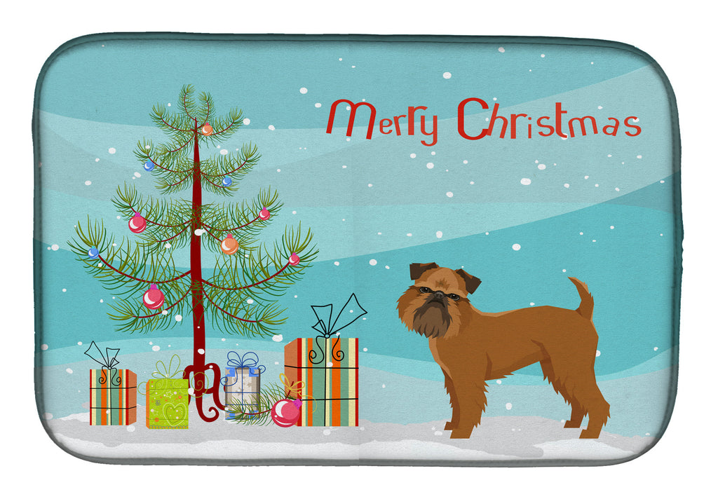 Brussels Griffon Christmas Tree Dish Drying Mat Absorbent Dish Drying Mat Pad for Kitchen Counter Dish Drainer Mat for Countertop, 14 x 21", Multicolor