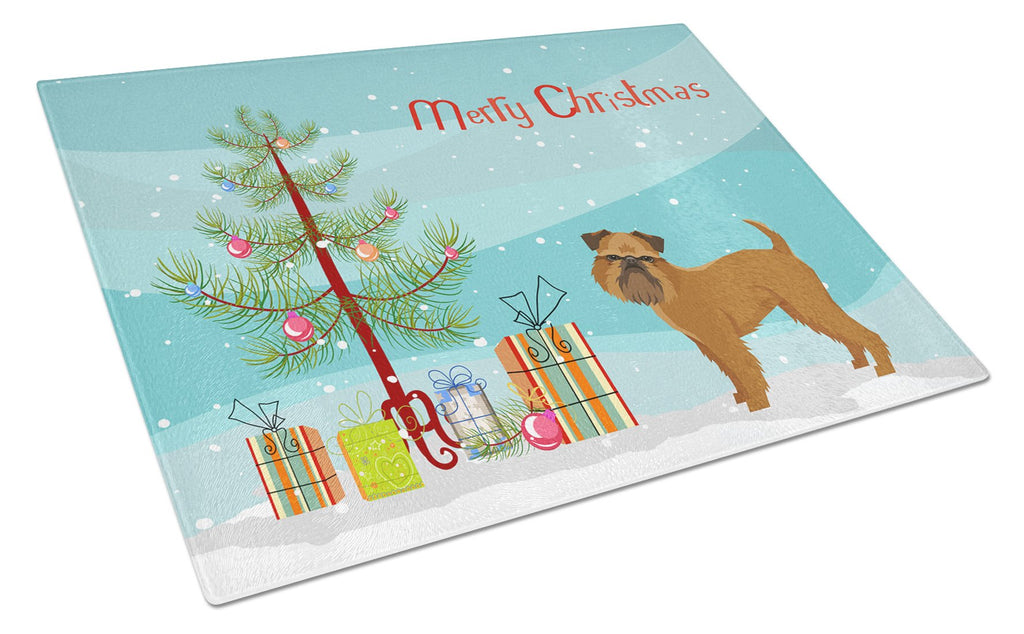 Brussels Griffon Christmas Tree Cutting Board Tempered Glass Kitchen Cutting Surface, Heat Resistant Chopping, Non-Slip Feet, Food Prep & Serving