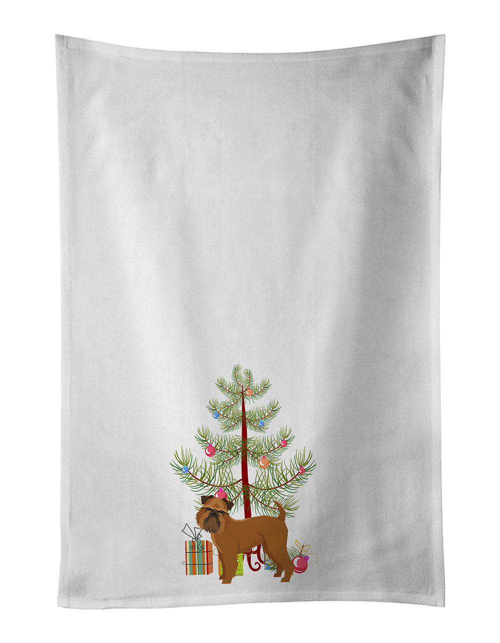 Brussels Griffon Christmas Tree Kitchen Towel Set of 2 White Dish Towels Decorative Bathroom Hand towel for Hand, Face, Hair, Yoga, Tea, Dishcloth, 19 X 28", White