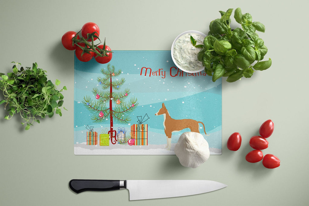 Ibizan Hound Christmas Tree Cutting Board Tempered Glass Kitchen Cutting Surface, Heat Resistant Chopping, Non-Slip Feet, Food Prep & Serving