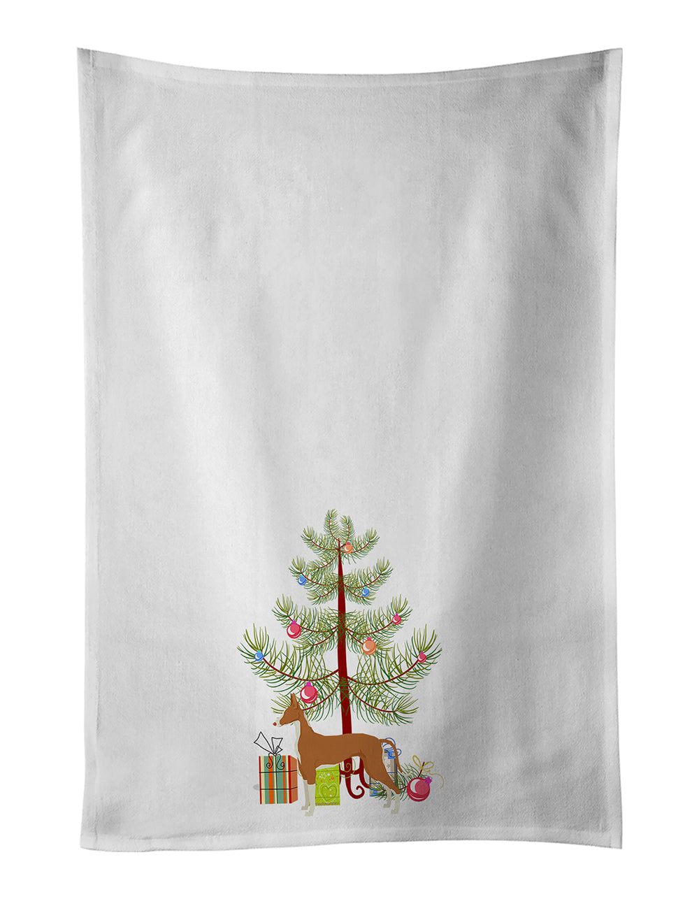 Ibizan Hound Christmas Tree Kitchen Towel Set of 2 White Dish Towels Decorative Bathroom Hand towel for Hand, Face, Hair, Yoga, Tea, Dishcloth, 19 X 28", White