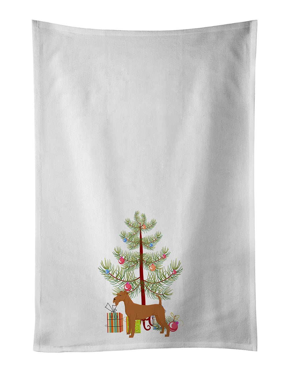 Irish Terrier Christmas Tree Kitchen Towel Set of 2 White Dish Towels Decorative Bathroom Hand towel for Hand, Face, Hair, Yoga, Tea, Dishcloth, 19 X 28", White