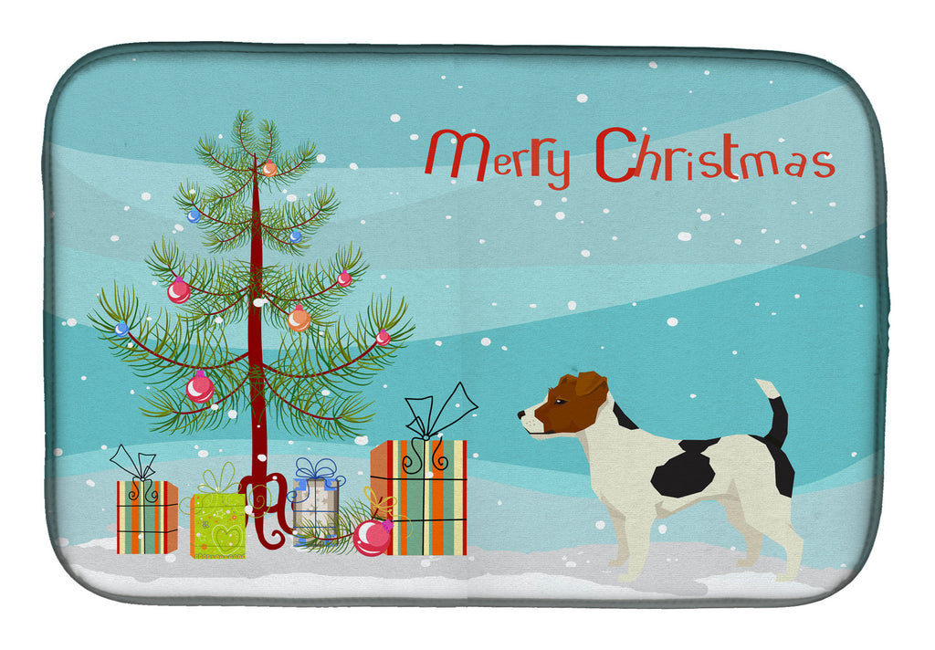 Jack Russell Terrier Christmas Tree Dish Drying Mat Absorbent Dish Drying Mat Pad for Kitchen Counter Dish Drainer Mat for Countertop, 14 x 21", Multicolor
