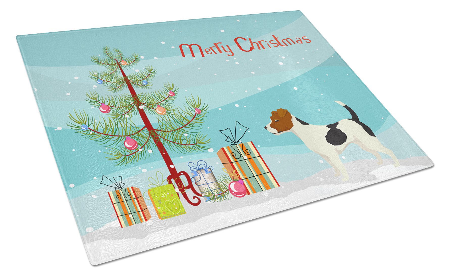 Jack Russell Terrier Christmas Tree Cutting Board Tempered Glass Kitchen Cutting Surface, Heat Resistant Chopping, Non-Slip Feet, Food Prep & Serving