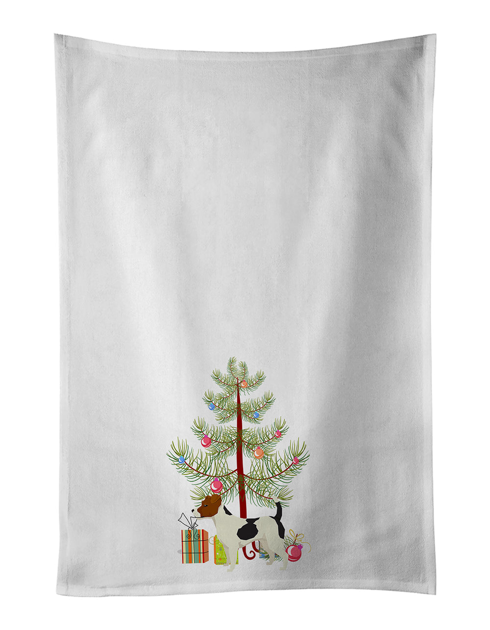Jack Russell Terrier Christmas Tree Kitchen Towel Set of 2 White Dish Towels Decorative Bathroom Hand towel for Hand, Face, Hair, Yoga, Tea, Dishcloth, 19 X 28", White