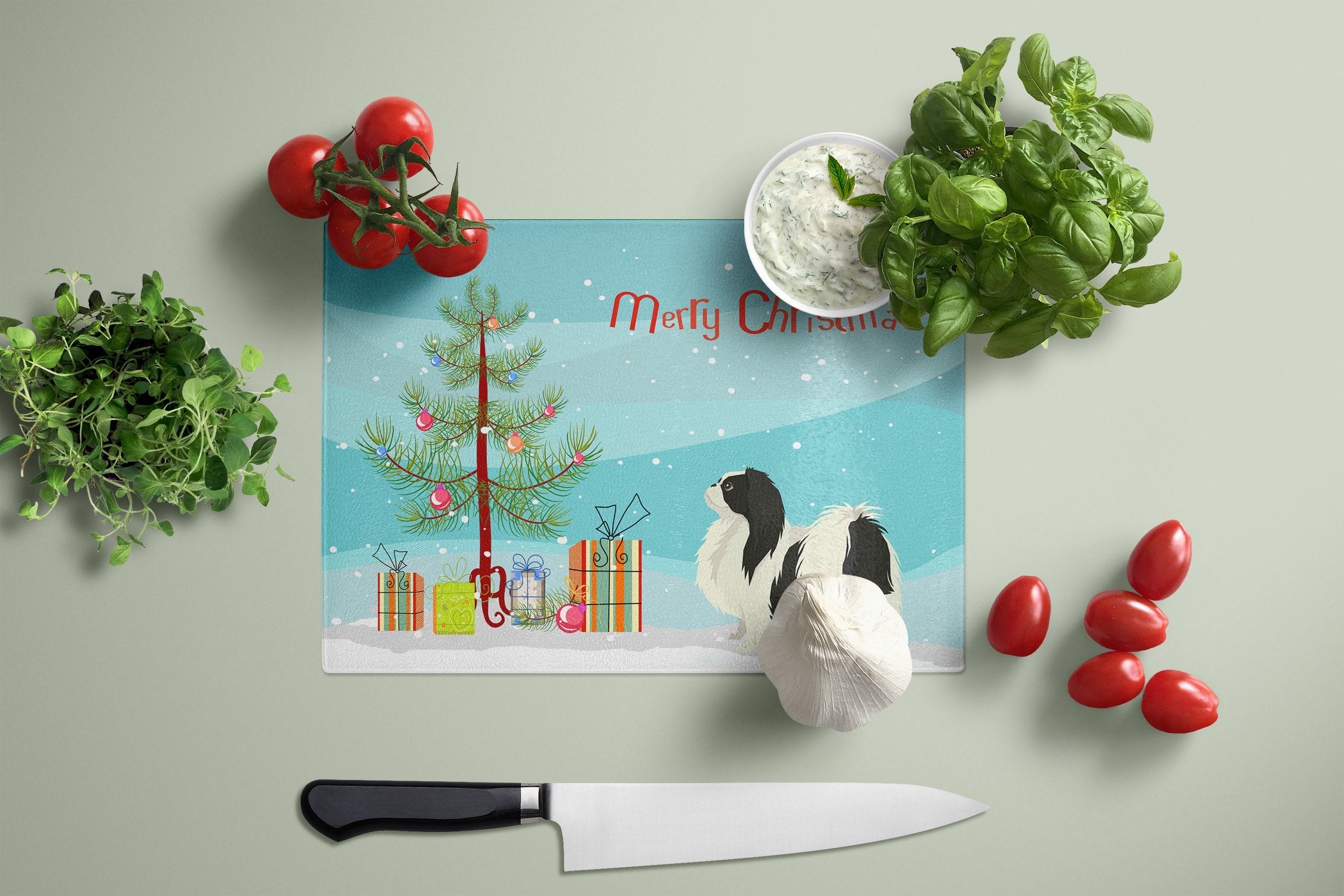 Japanese Chin Christmas Tree Cutting Board Tempered Glass Kitchen Cutting Surface, Heat Resistant Chopping, Non-Slip Feet, Food Prep & Serving