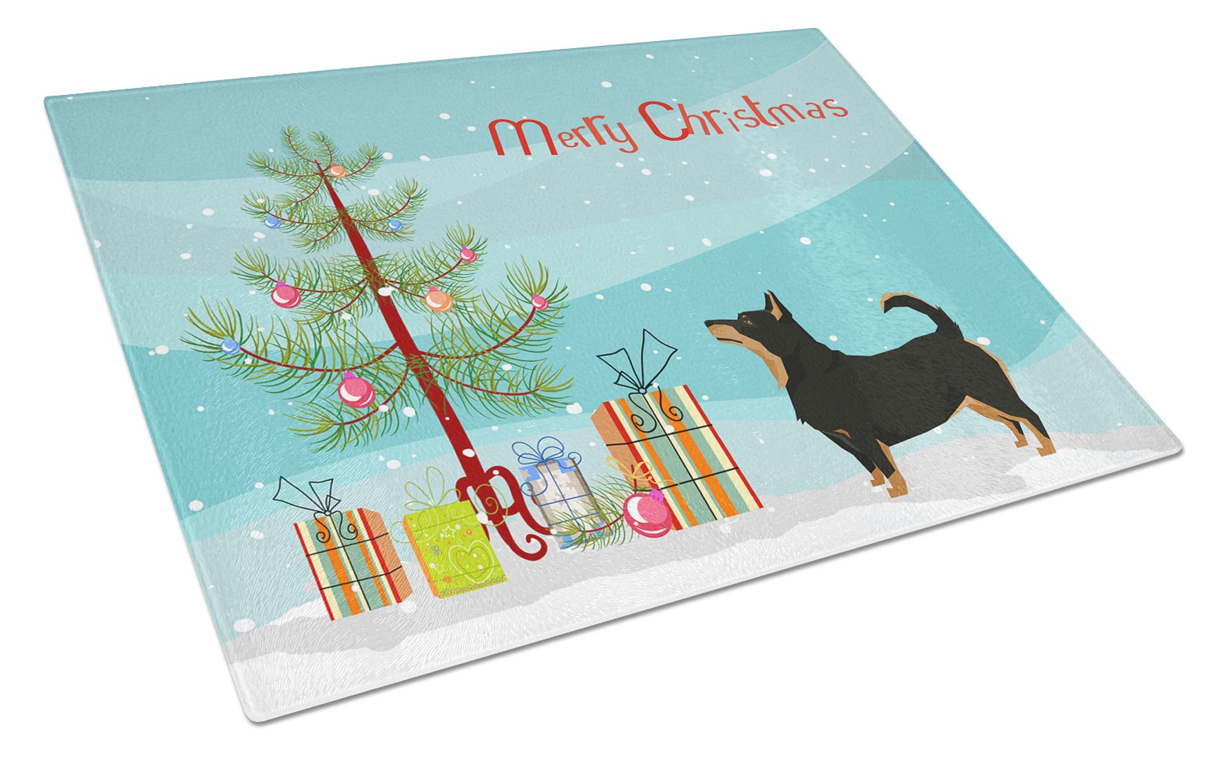 Lancashire Terrier Christmas Tree Cutting Board Tempered Glass Kitchen Cutting Surface, Heat Resistant Chopping, Non-Slip Feet, Food Prep & Serving