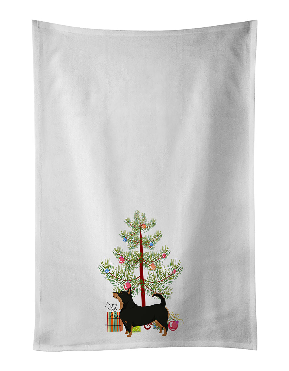 Lancashire Terrier Christmas Tree Kitchen Towel Set of 2 White Dish Towels Decorative Bathroom Hand towel for Hand, Face, Hair, Yoga, Tea, Dishcloth, 19 X 28", White