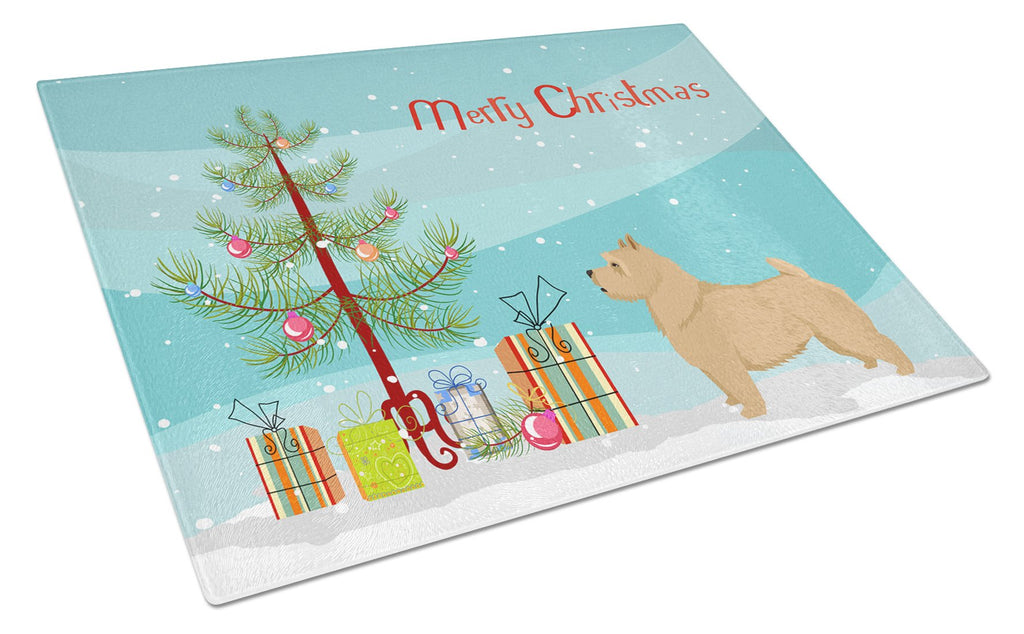 Norwich Terrier Christmas Tree Cutting Board Tempered Glass Kitchen Cutting Surface, Heat Resistant Chopping, Non-Slip Feet, Food Prep & Serving