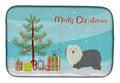 Old English Sheepdog Christmas Tree Dish Drying Mat Absorbent Dish Drying Mat Pad for Kitchen Counter Dish Drainer Mat for Countertop, 14 x 21", Multicolor