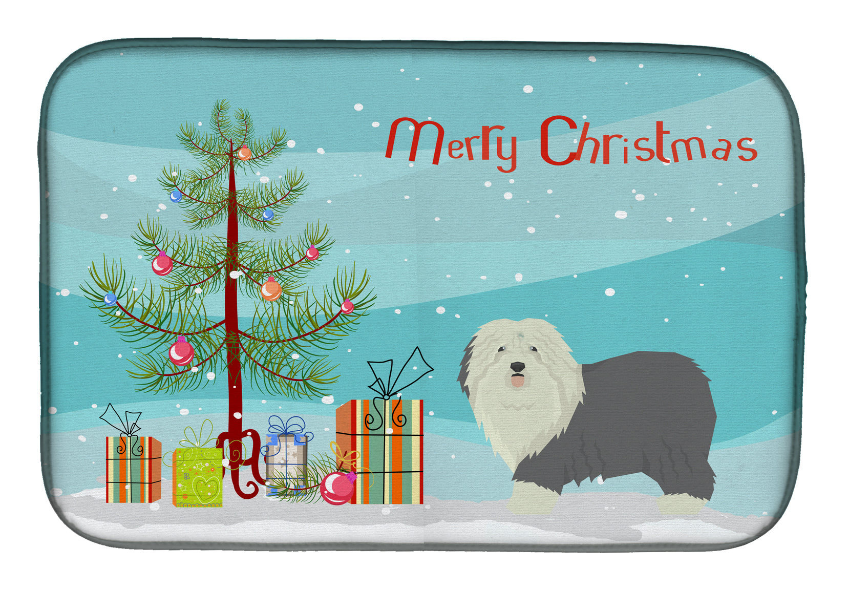 Old English Sheepdog Christmas Tree Dish Drying Mat Absorbent Dish Drying Mat Pad for Kitchen Counter Dish Drainer Mat for Countertop, 14 x 21", Multicolor