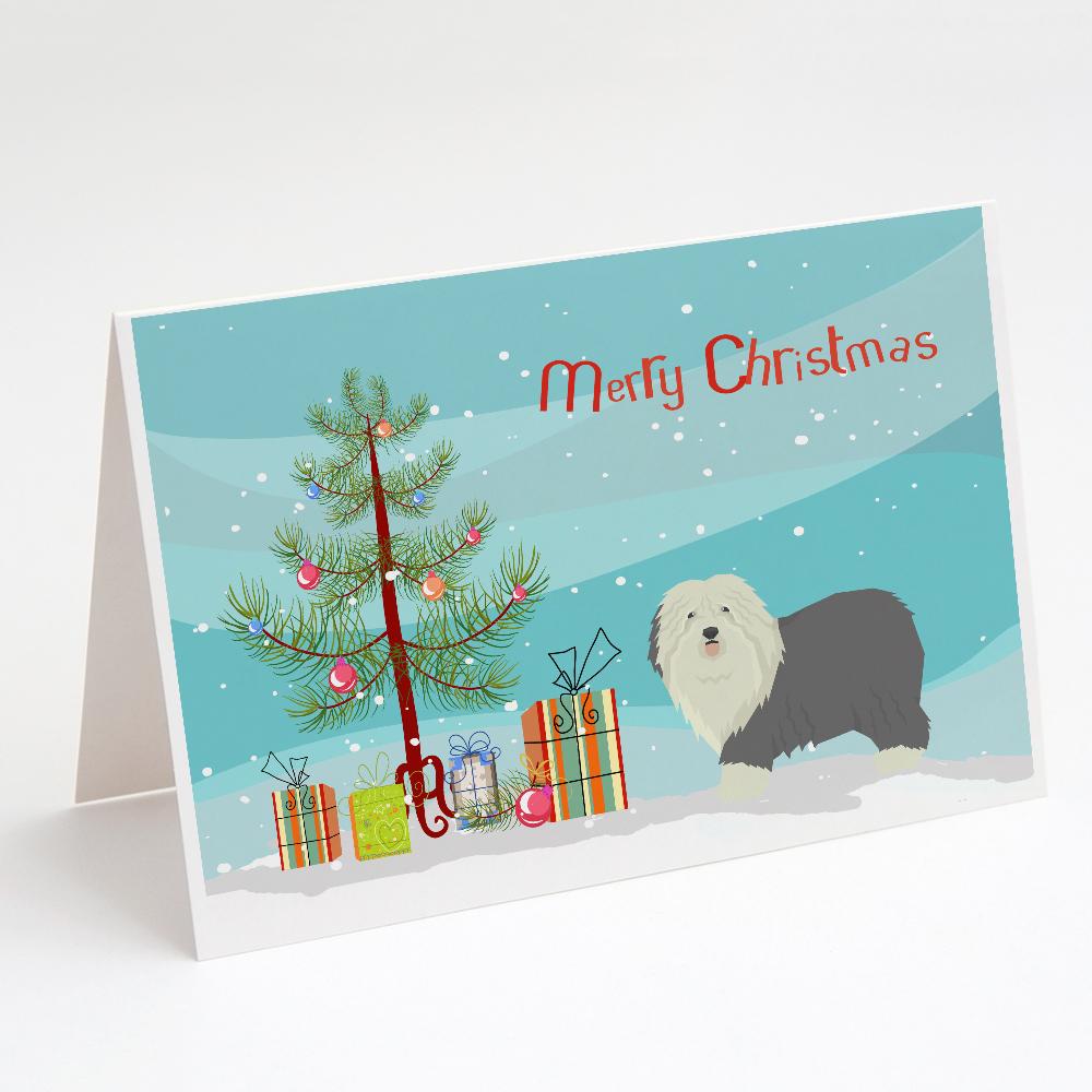 Old English Sheepdog Christmas Tree Greeting Cards Pack of 8 Blank Cards with Envelopes Whimsical A7 Size 5x7