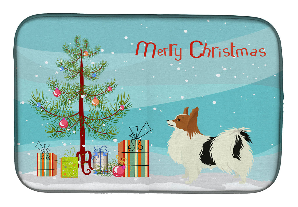 Papillon Christmas Tree Dish Drying Mat Absorbent Dish Drying Mat Pad for Kitchen Counter Dish Drainer Mat for Countertop, 14 x 21", Multicolor