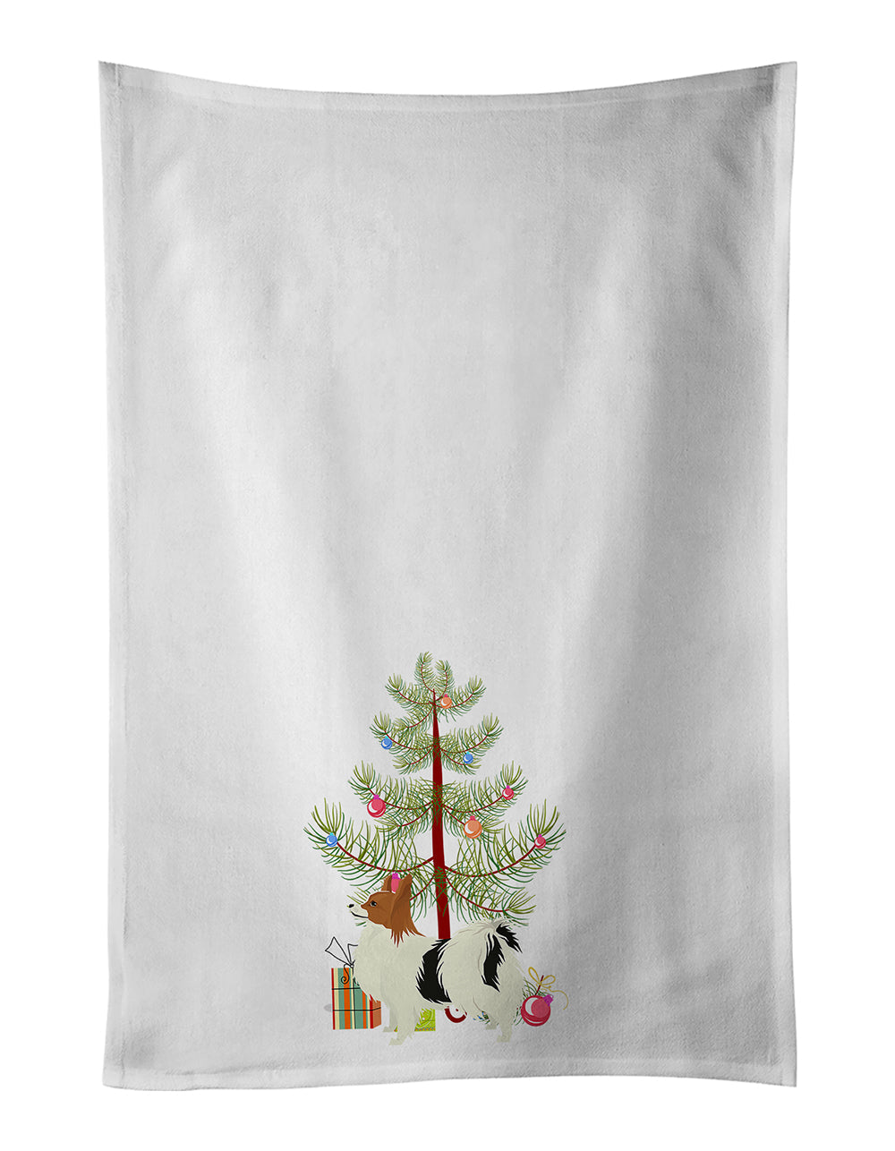 Papillon Christmas Tree Kitchen Towel Set of 2 White Dish Towels Decorative Bathroom Hand towel for Hand, Face, Hair, Yoga, Tea, Dishcloth, 19 X 28", White