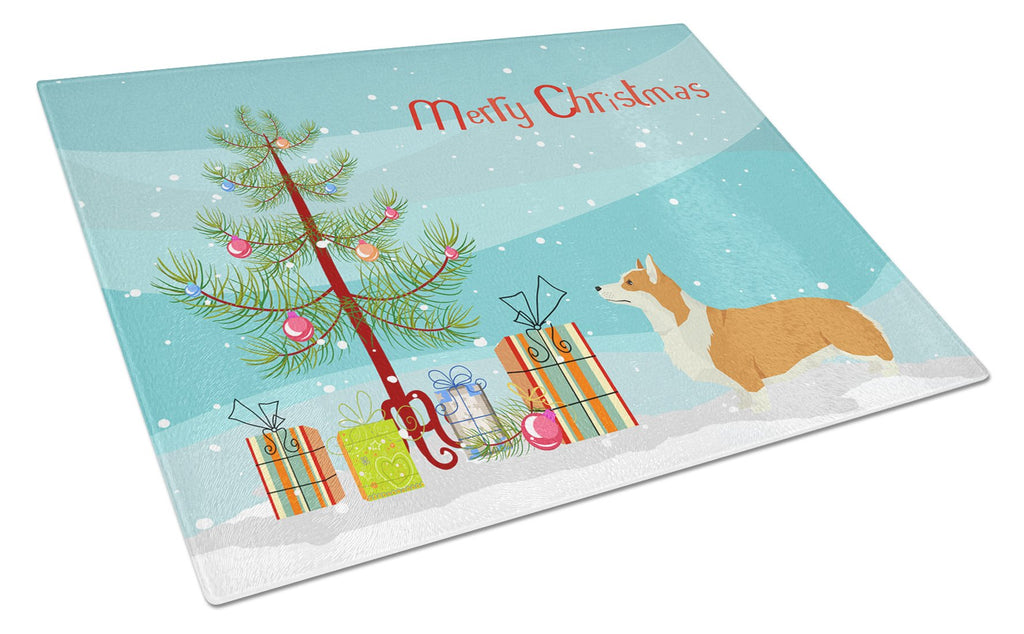 Pembroke Corgi Christmas Tree Cutting Board Tempered Glass Kitchen Cutting Surface, Heat Resistant Chopping, Non-Slip Feet, Food Prep & Serving