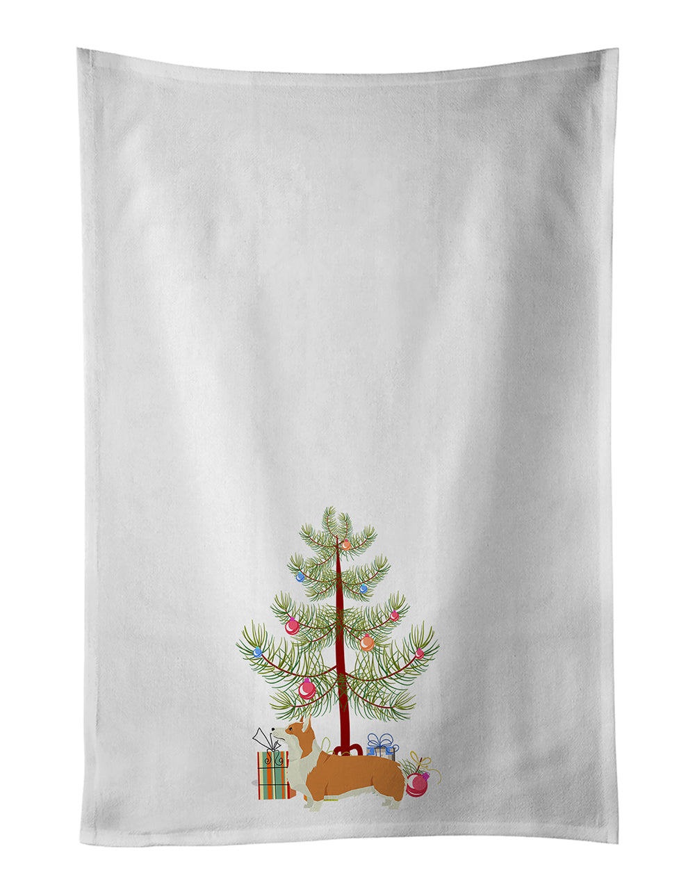 Pembroke Corgi Christmas Tree Kitchen Towel Set of 2 White Dish Towels Decorative Bathroom Hand towel for Hand, Face, Hair, Yoga, Tea, Dishcloth, 19 X 28", White